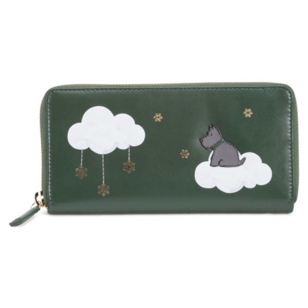 Radley London Green Leather Snowflakes Cat Large Zip Around Wallet 7.5x4in